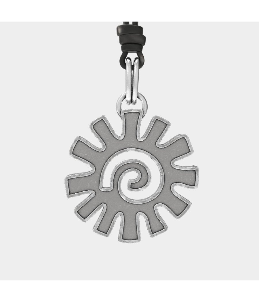 Mens Silver Aztec Sun Pendant Necklace 0290