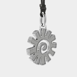 Mens Silver Aztec Sun Pendant Necklace 0290