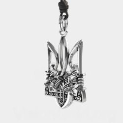 Silver Pendant Ukrainian Trident With Cossack Swords 0317