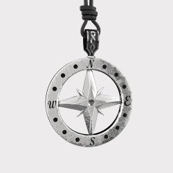 Silver North Star Compass Necklace - Mens Silver Compass