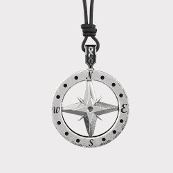 Silver North Star Compass Necklace - Mens Silver Compass