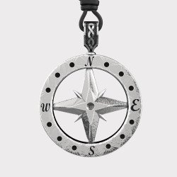 Silver North Star Compass Necklace - Mens Silver Compass Pendant 0312