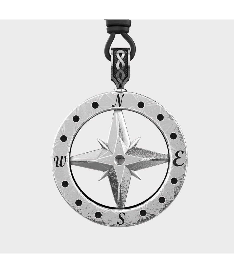 Silver North Star Compass Necklace - Mens Silver Compass