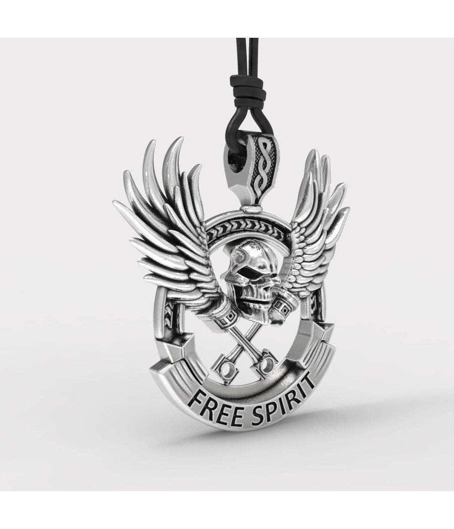 Skull Silver Necklace - Motorcycle Rider Pendant 0311