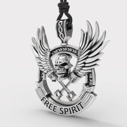 Ανδρικό Κολιέ Νεκροκεφαλή Με Φτερά 0311