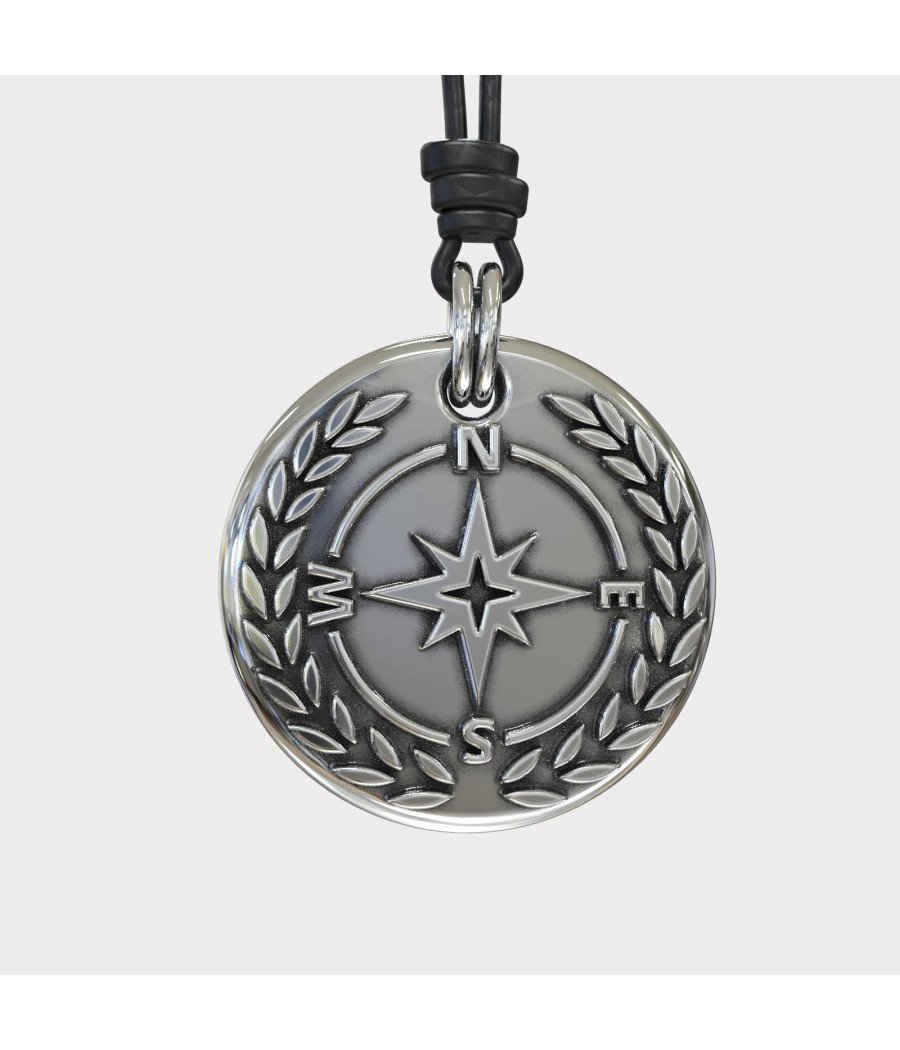 Silver Compass Mens Necklace - Silver Pendant Necklace For Men