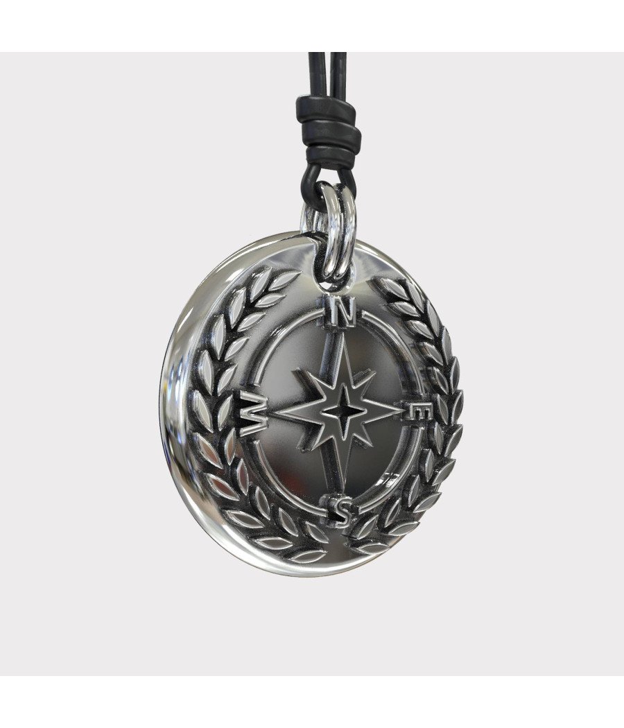 Silver Compass Mens Necklace - Silver Pendant Necklace For Men