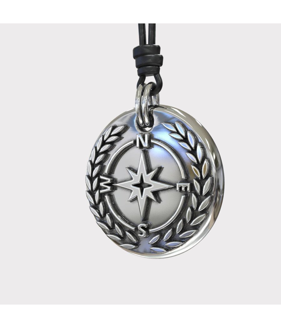 Silver Compass Mens Necklace - Silver Pendant Necklace For Men