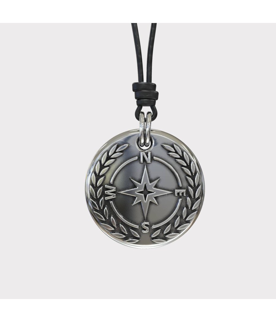 Silver Compass Mens Necklace - Silver Pendant Necklace For Men