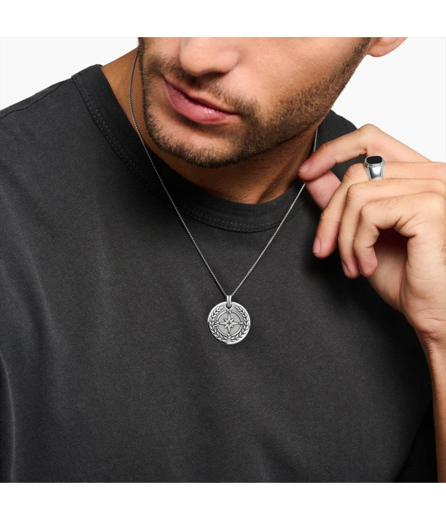 Silver Compass Mens Necklace - Silver Pendant Necklace For Men