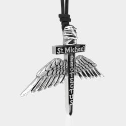 Silver St Michael Patron Protect Us Sword Necklace 0135