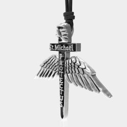 Silver St Michael Patron Protect Us Sword Necklace 0135