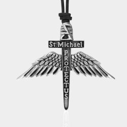 Silver St Michael Patron Protect Us Sword Necklace 0135