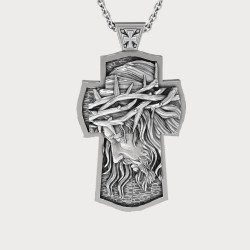 Silver Jesus Face Crucifix Necklace - Christ Jesus Cross Pendant 0304