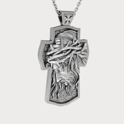 Silver Jesus Face Crucifix Necklace - Christ Jesus Cross