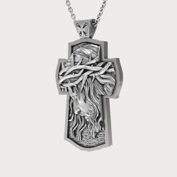 Silver Jesus Face Crucifix Necklace - Christ Jesus Cross