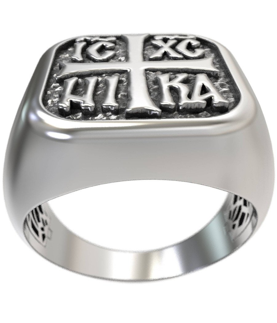 Bague religieuse avec signet en croix Ic Xc Nika 0330