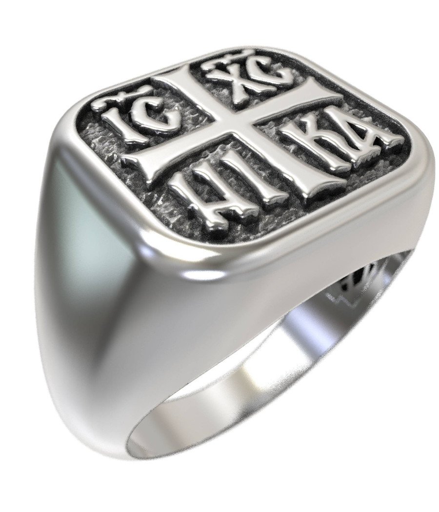 Bague religieuse avec signet en croix Ic Xc Nika 0330