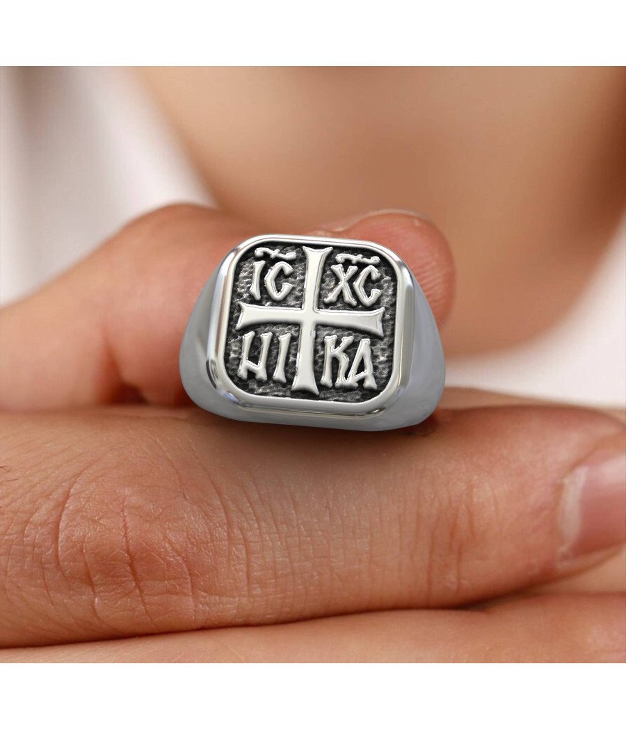 Bague religieuse avec signet en croix Ic Xc Nika 0330