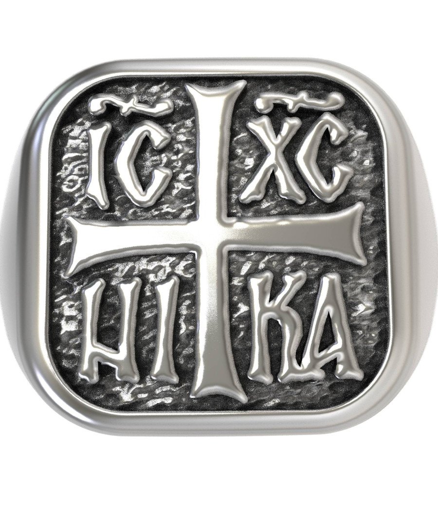 Bague religieuse avec signet en croix Ic Xc Nika 0330