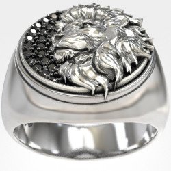 Ασημενιο Ανδρικο Δαχτυλιδι Λιονταρι Με Μαυρες Πετρες 0352