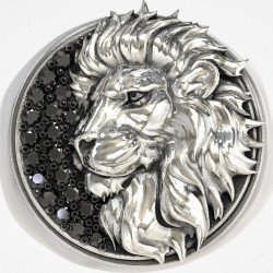 Ασημενιο Ανδρικο Δαχτυλιδι Λιονταρι Με Μαυρες Πετρες 0352