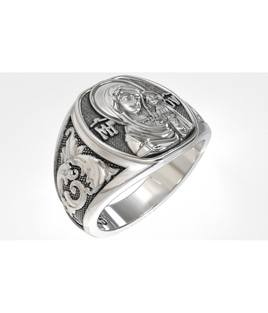 🕊️✝📖 Bague chevalière pour homme avec Vierge Marie et Jésus