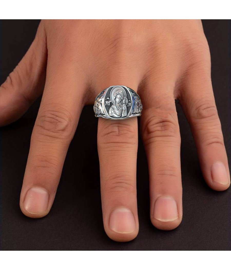 Christian Virgin Mary Baby Jesus Signet Ring 0203