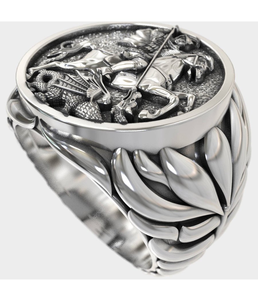 Sterling Silver Orthodox Ring St. George the Dragonslayer 0587