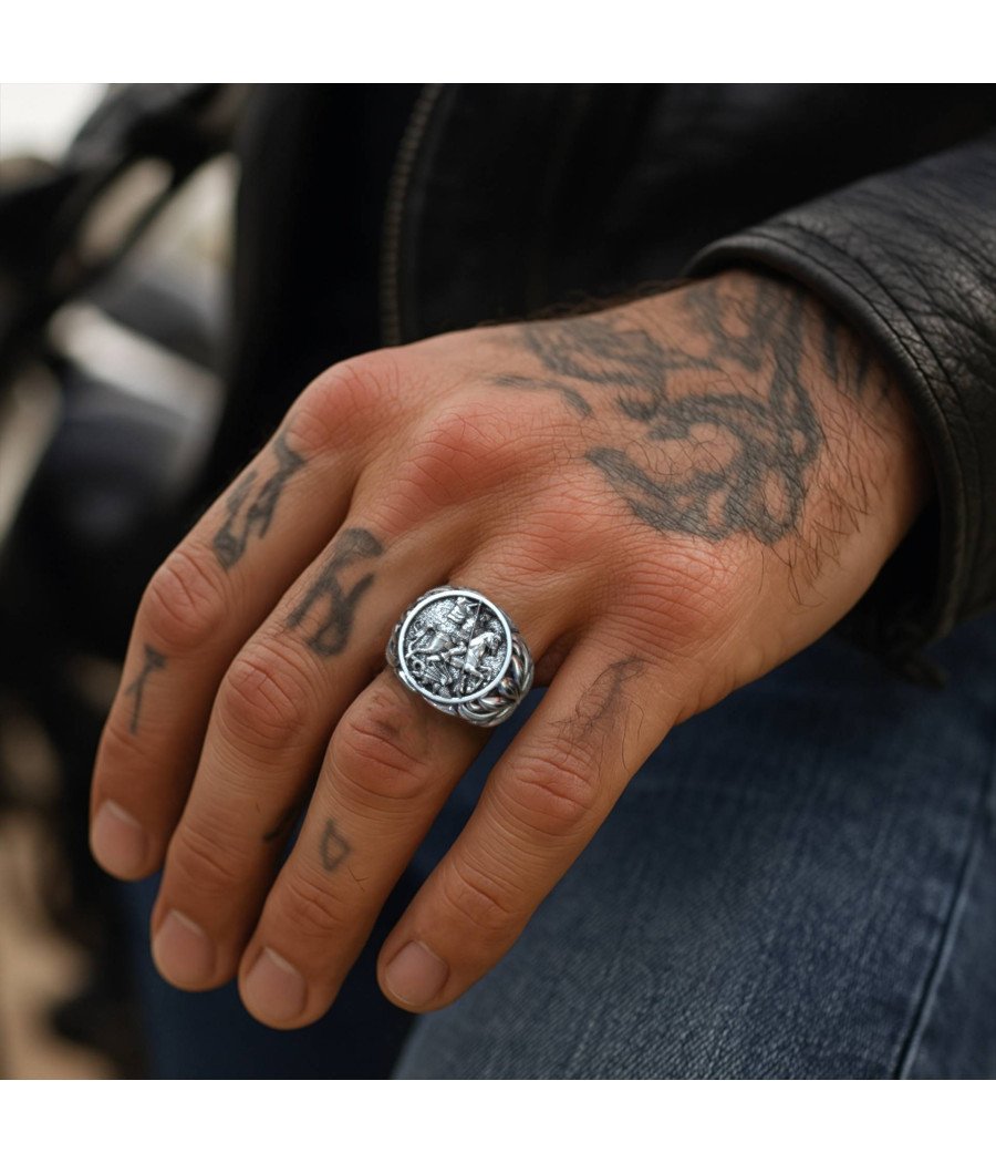 Sterling Silber Orthodoxer Ring St. Georg der Drachentöter 0587