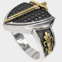 Anillo de sello para hombre Escudo con diamantes negros 0225