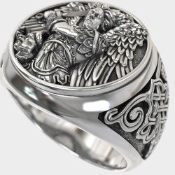 Archangel Michael Signet Silver Men's Protection Ring 0975