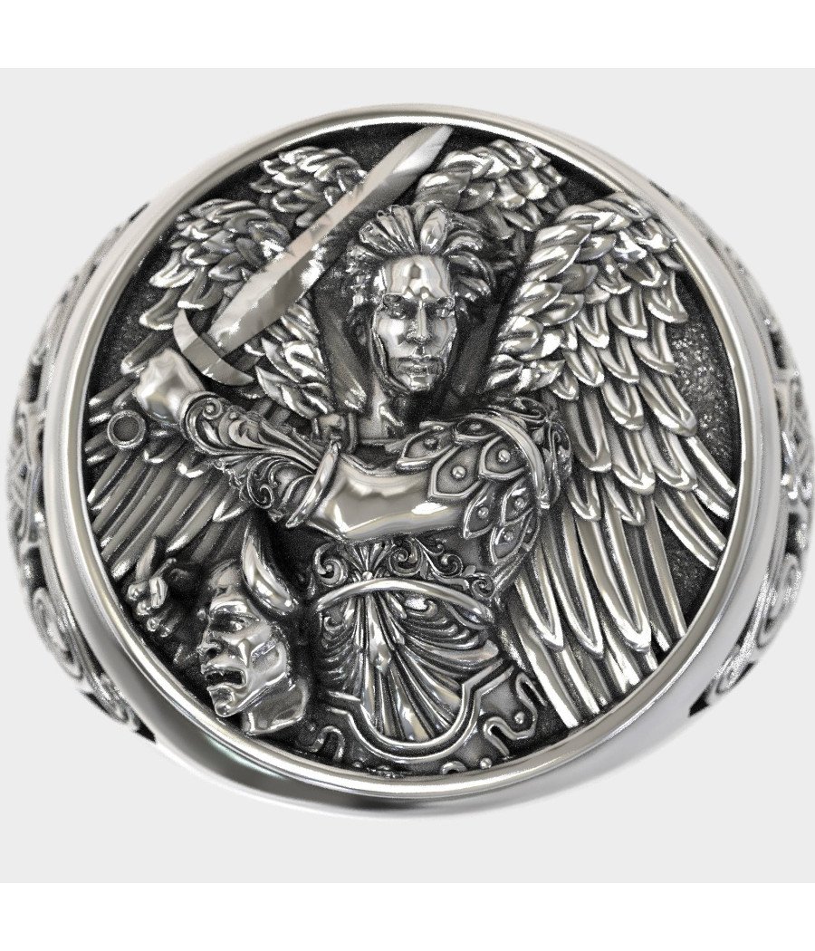 Arcángel Miguel Signet Plata Anillo de Protección de los