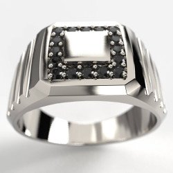 Lujoso Anillo de Plata con Diamantes Negros 0671