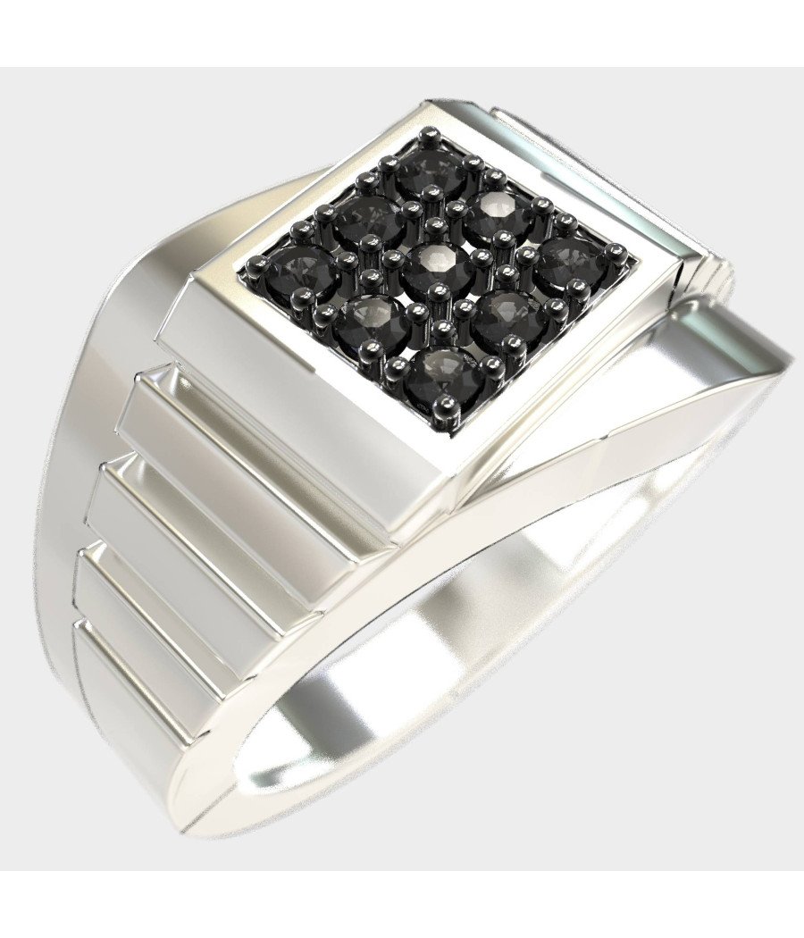 Hochzeit Herrenring mit schwarzen Diamanten in Sterling Silber