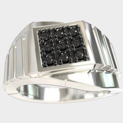 Wedding Men's Ring with Black Diamonds in Sterling Silver 0085