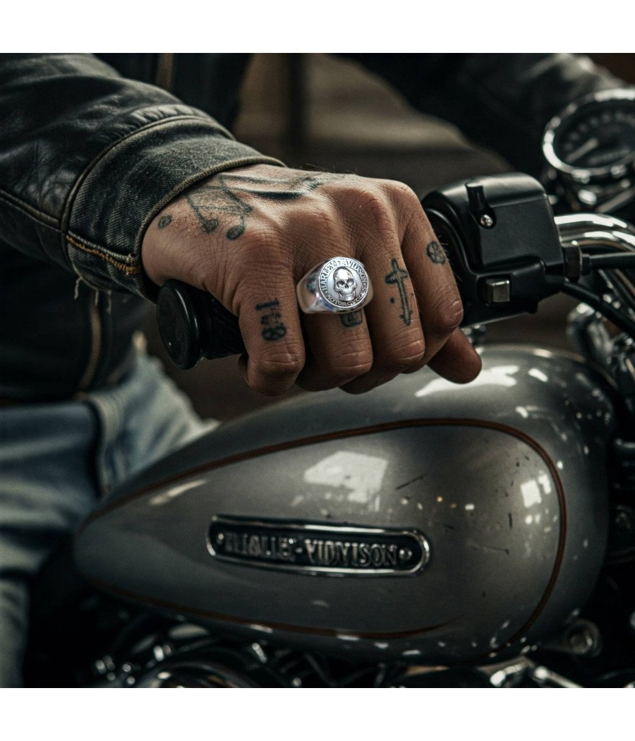 Ασημένιο Ανδρικό Δαχτυλίδι Νεκροκεφαλή Harley Davidson 0562