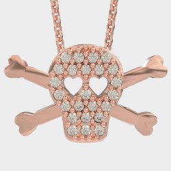 Υπέροχο Ασημένιο Κολιέ Με Νεκροκεφαλή Και Μάτια-καρδιές 0023