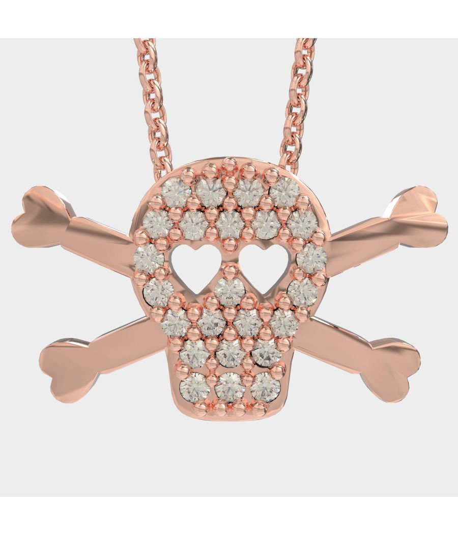 Collier avec tête de mort en argent et yeux en forme de coeur