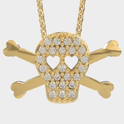 Precioso Collar Calavera de Plata con Ojos de Corazón 0023