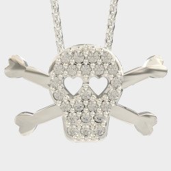Precioso Collar Calavera de Plata con Ojos de Corazón 0023