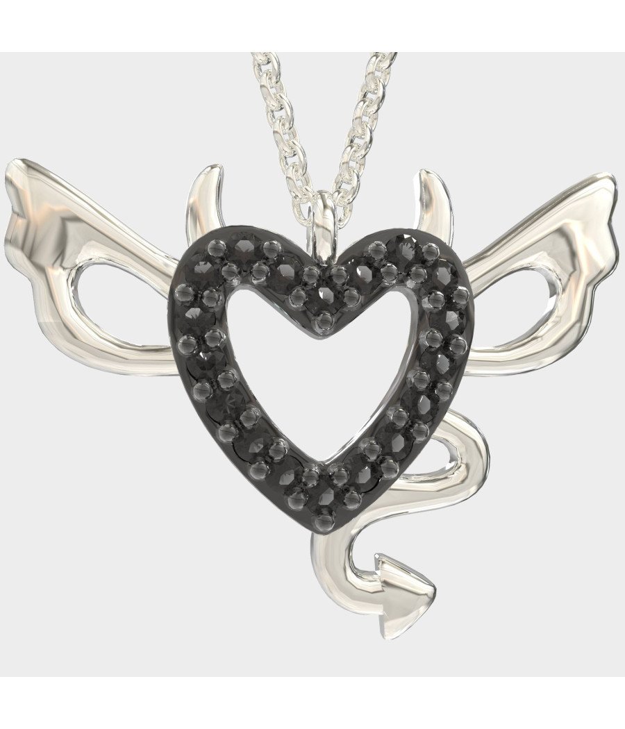 Dark Seduction Silver Devil Heart Pendant Necklace 0123MP