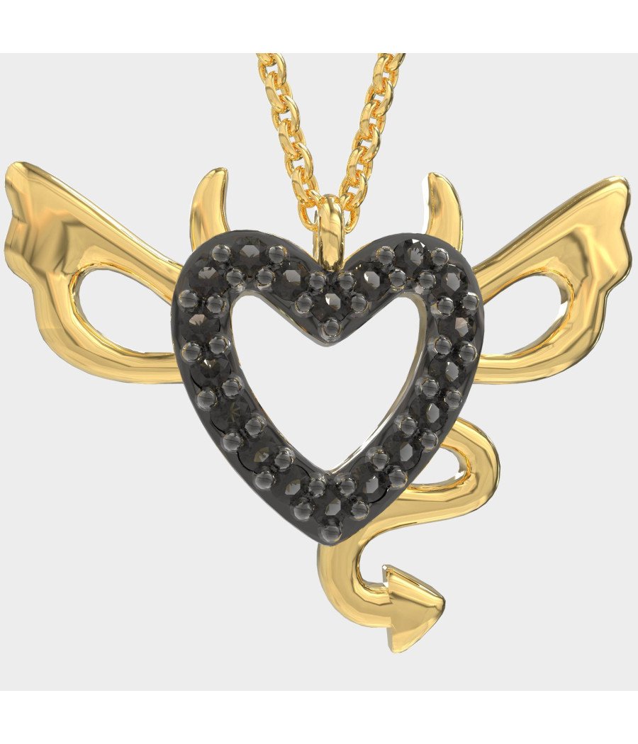Dark Seduction Silver Devil Heart Pendant Necklace 0123MP