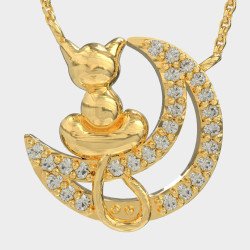 Collar de Plata Gato y Luna - Joyas de Lujo para Mujer 0097
