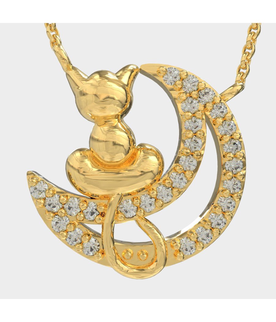 Collar de Plata Gato y Luna - Joyas de Lujo para Mujer 0097