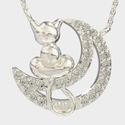 Ασημένιο Κολιέ Γάτα & Φεγγάρι - Luxury Κόσμημα για Γυναίκες 0097