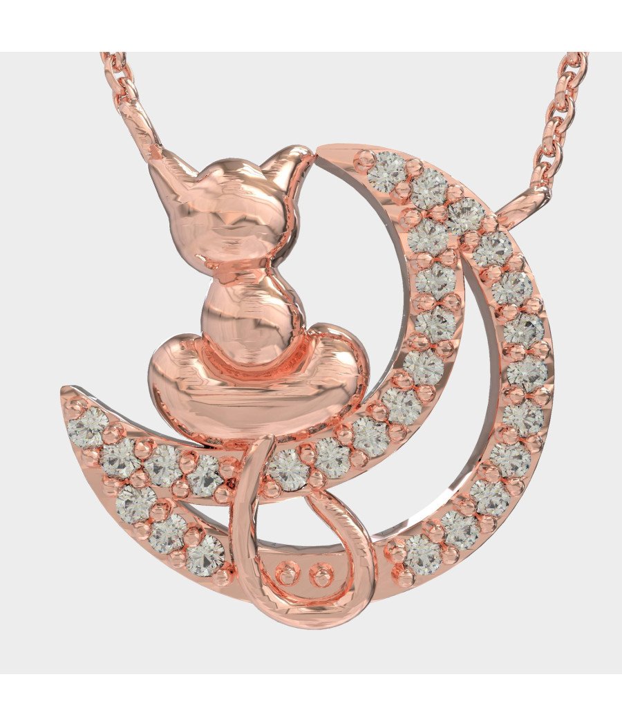 Ασημένιο Κολιέ Γάτα & Φεγγάρι - Luxury Κόσμημα για Γυναίκες 0097