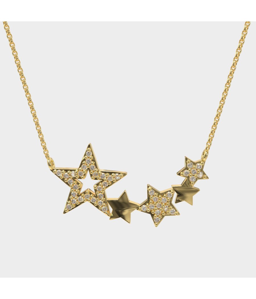 Κίτρινο Χρυσό Κολιέ Με Αστέρια Και Λαμπερά Ζιργκόν 0113