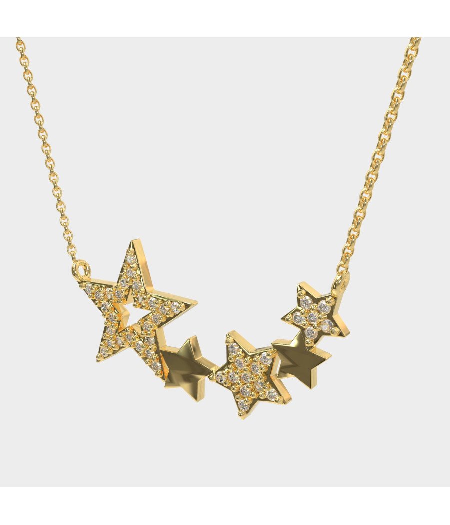 Elegant Yellow Gold Star Necklace 0113