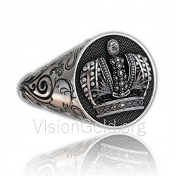Серебряное мужское кольцо ручной работы с королевской короной и